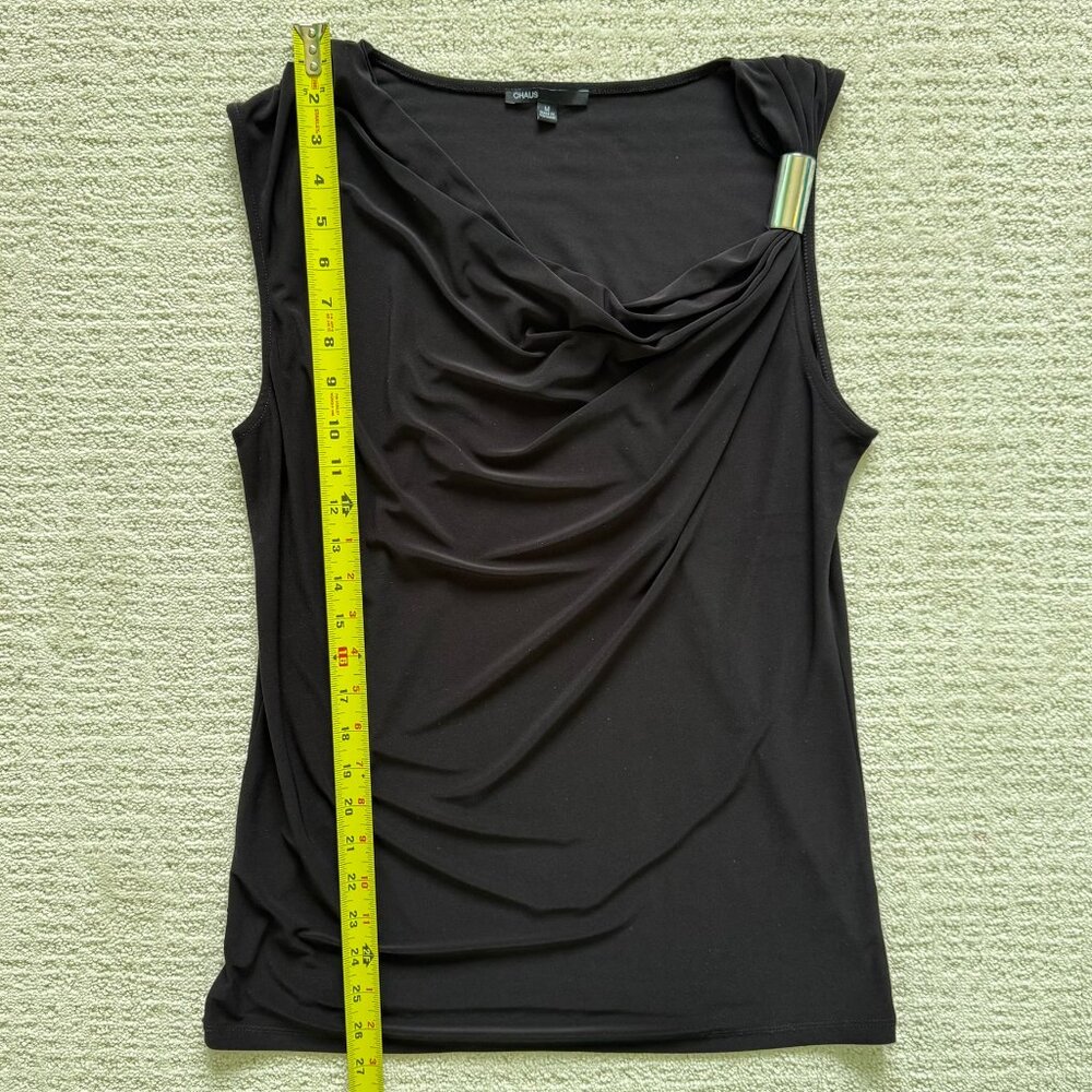 CHAUS | Women's Sleeveless Black Drape Neck Top Shirt Silver Ornament Sz M - Picture 4 of 4